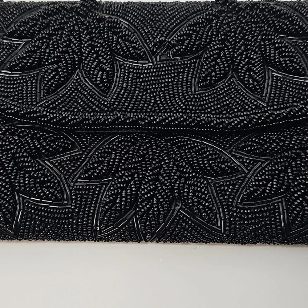 Elegant Handmade Beaded Black Clutch Purse‎ Cocktail Evening Feminine Glam